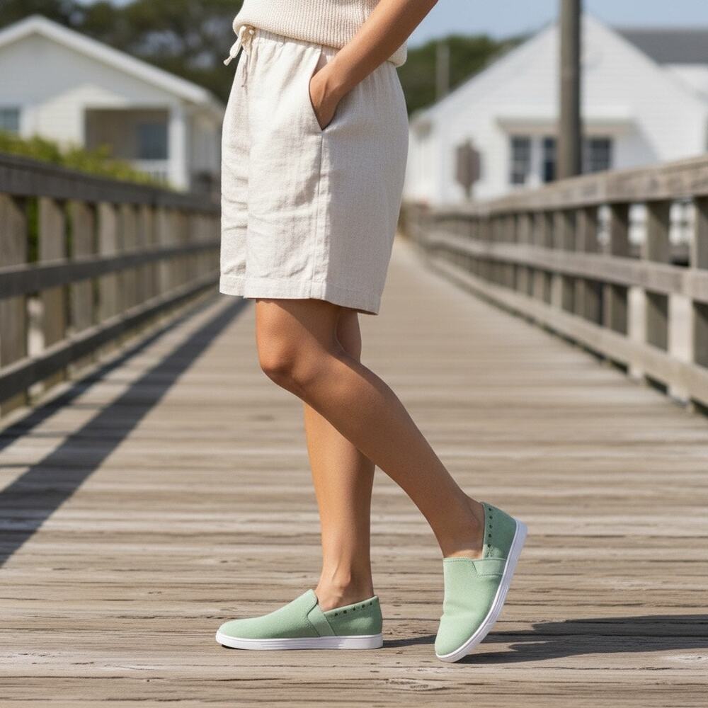 Spenco Santa Barbara Suede Sneakers Green Water Repellent Slip On Comfort - 9